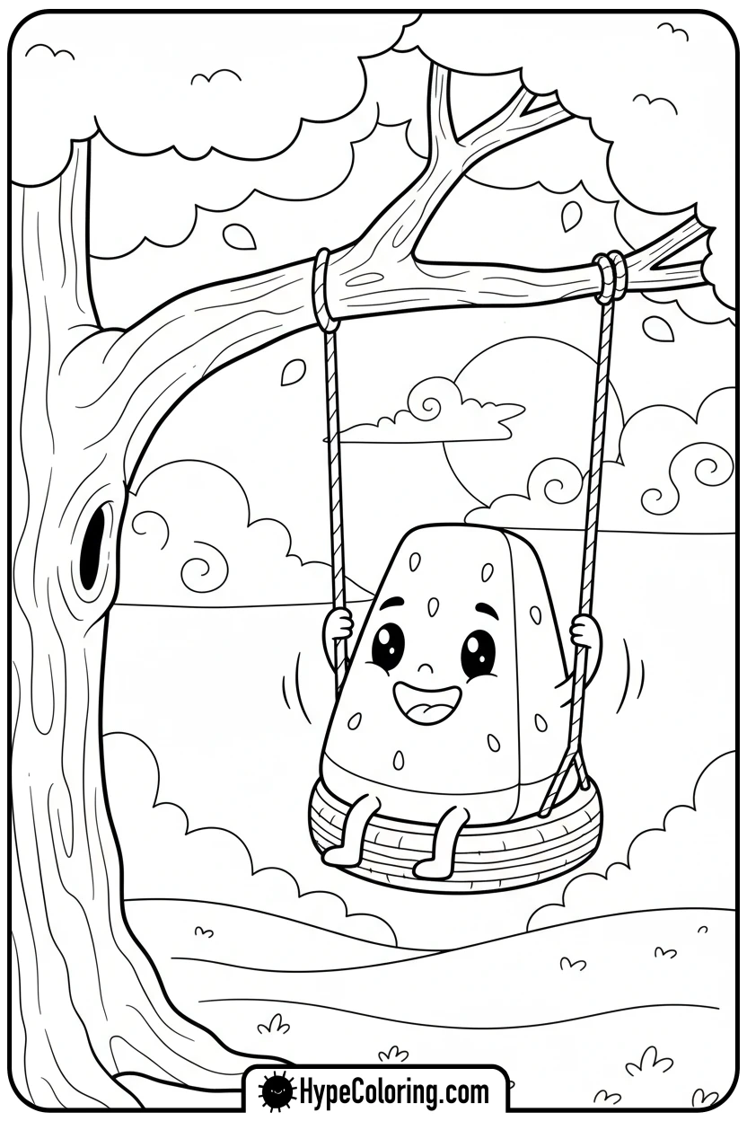 watermelon-on-a-swing - watermelon coloring page