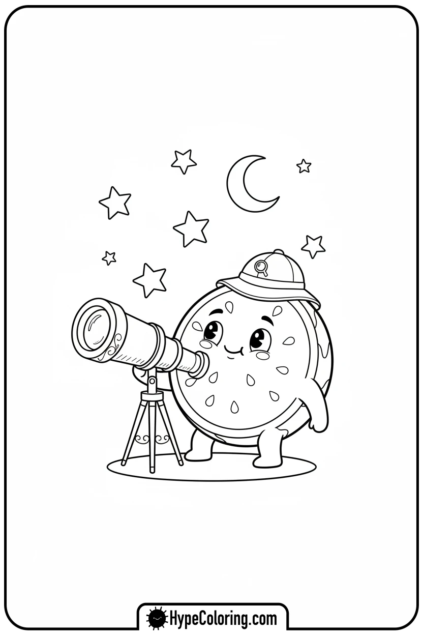 watermelon-looking-through-telescope - watermelon coloring page
