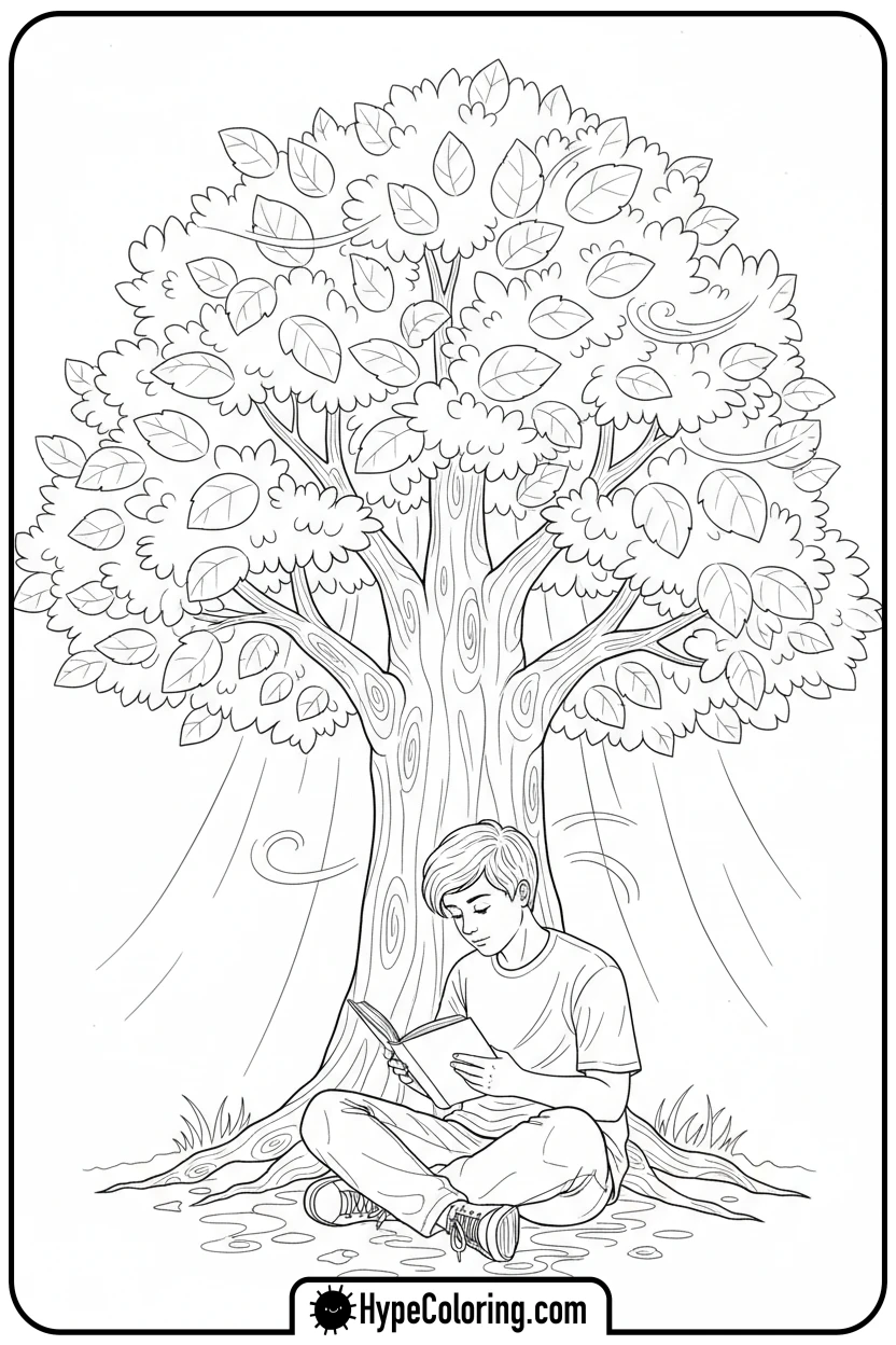 teen-reading-under-a-tree - teen coloring pages