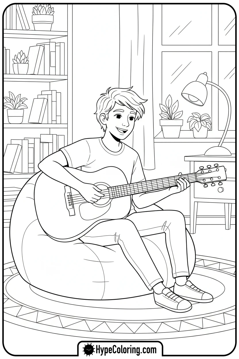 teen-playing-acoustic-guitar - teen coloring pages