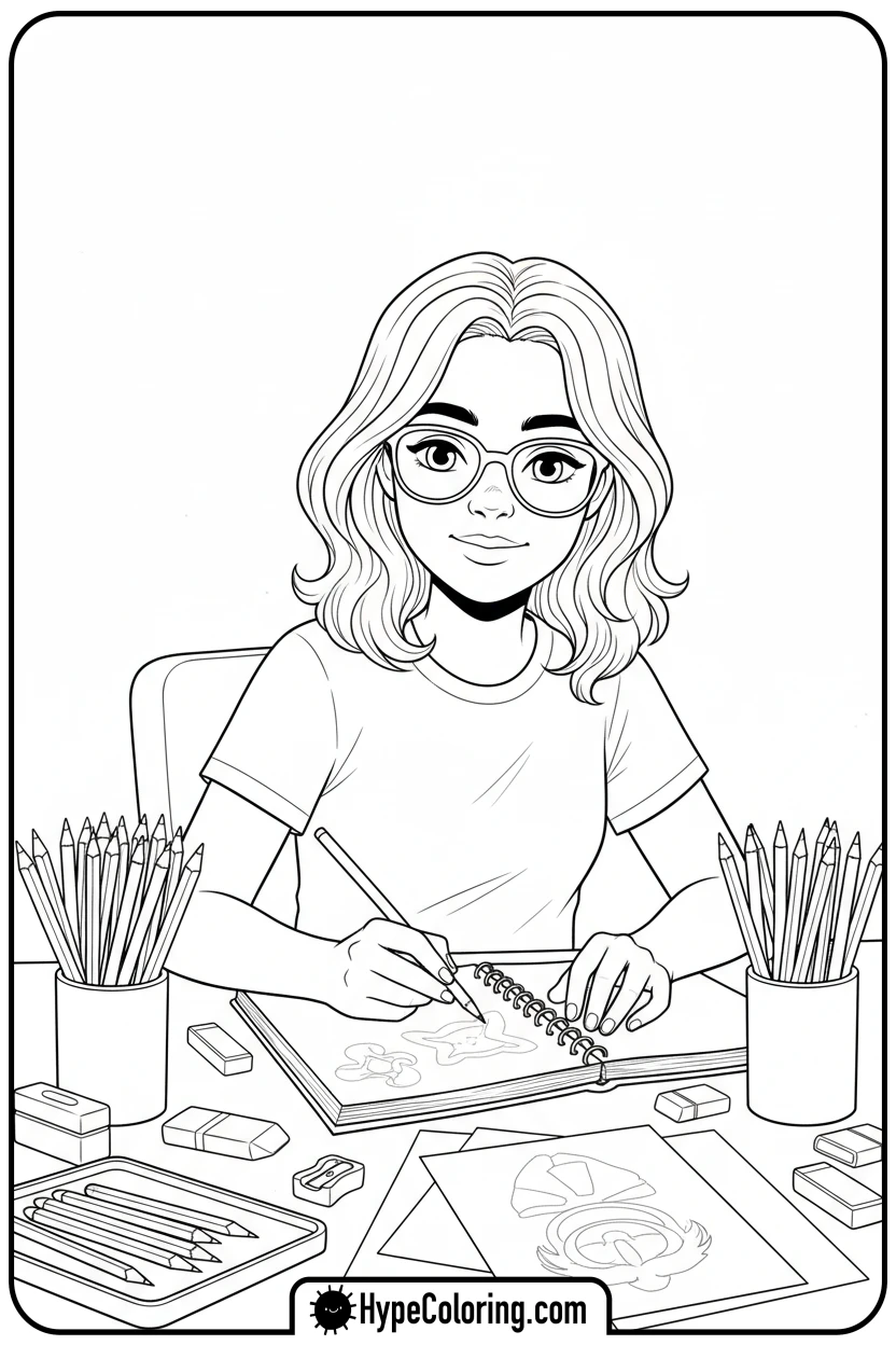 teen-sketching-in-notebook - teen coloring pages