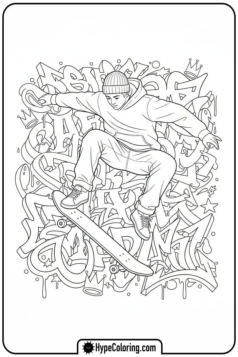 teen-skateboarding-kickflip - teen coloring pages