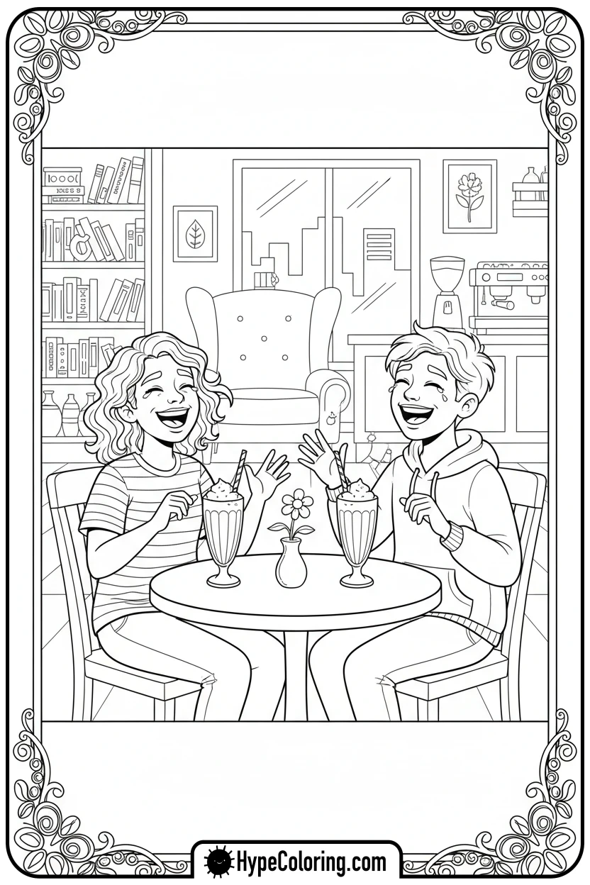 teens-laughing-over-milkshakes - teen coloring pages