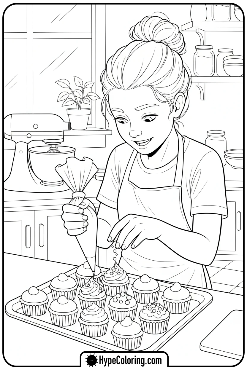 teen-decorating-cupcakes - teen coloring pages