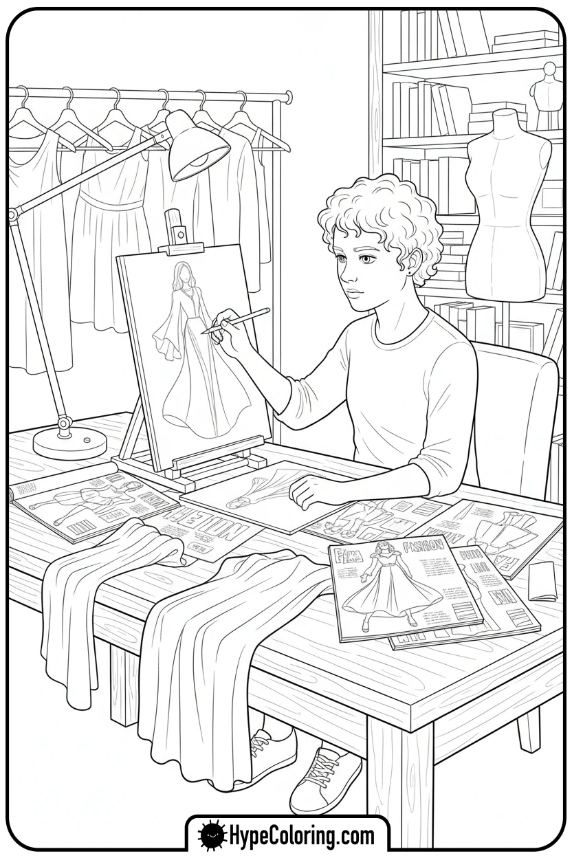 teen-designing-fashion-outfits - teen coloring pages
