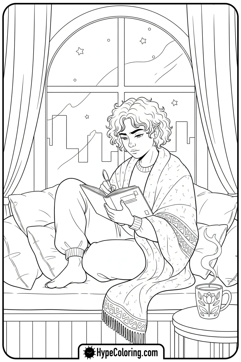 teen-writing-in-journal - teen coloring pages