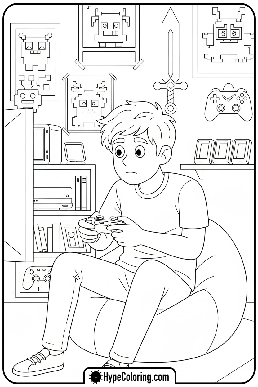 teen-playing-video-games - teen coloring pages