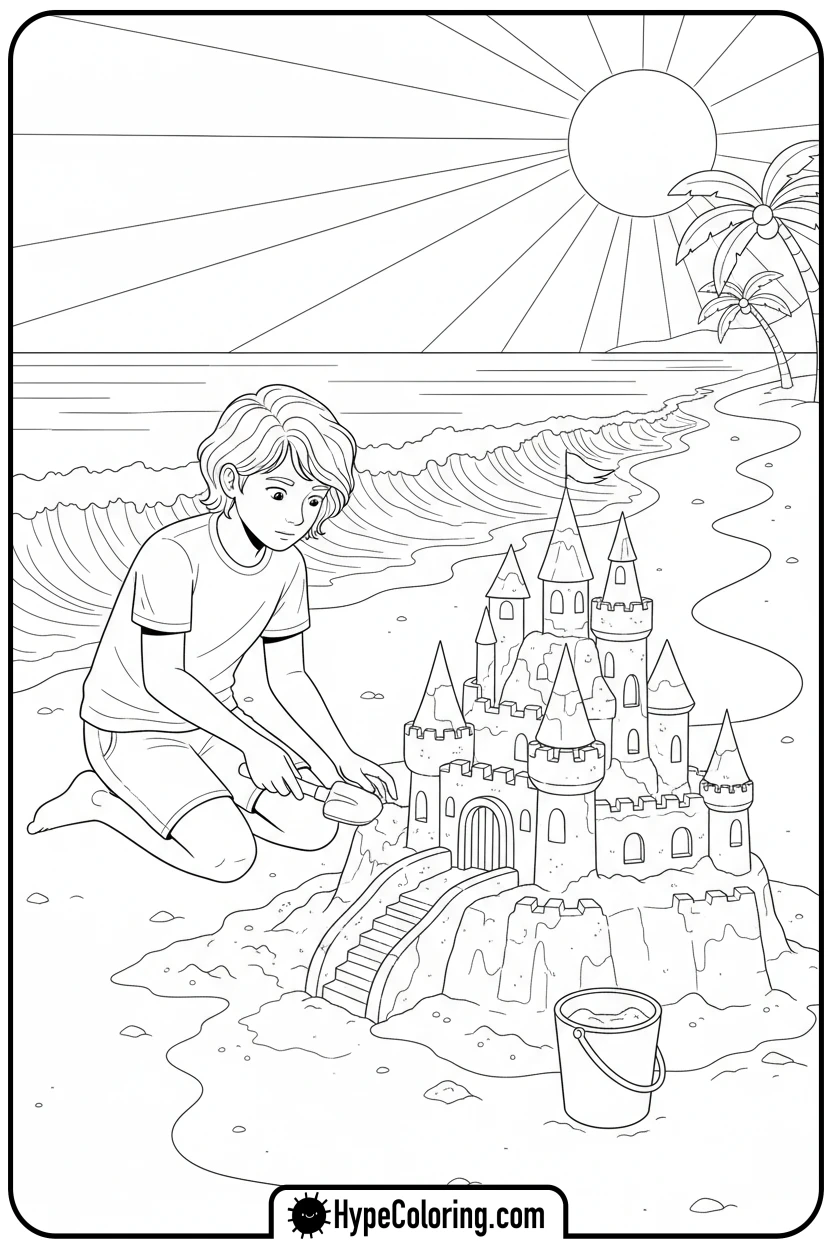teen-building-sandcastle-on-beach - teen coloring pages