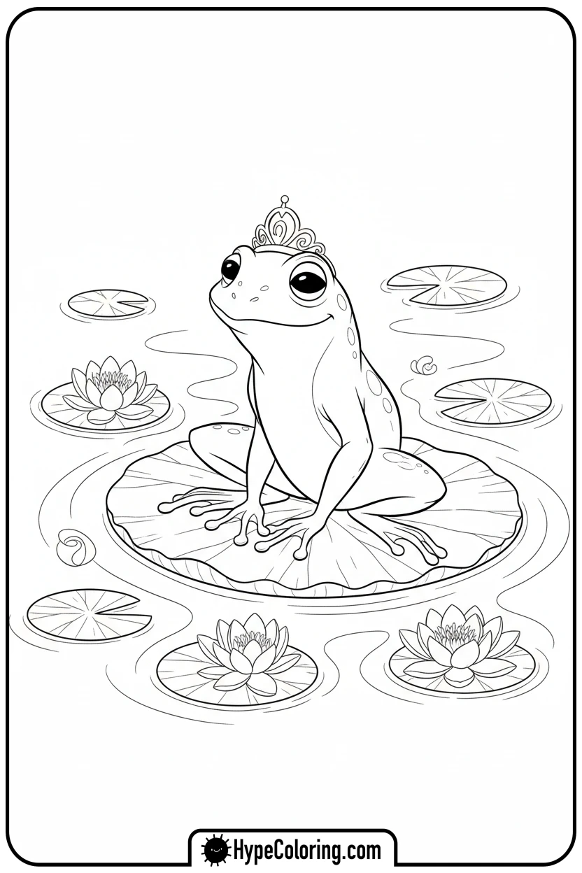Click to download PDF frog-tiana-on-a-lily-pad - tiana coloring pages