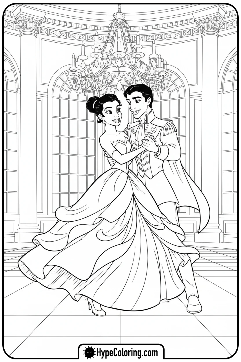 Click to download PDF tiana-and-naveen-waltzing - tiana coloring pages