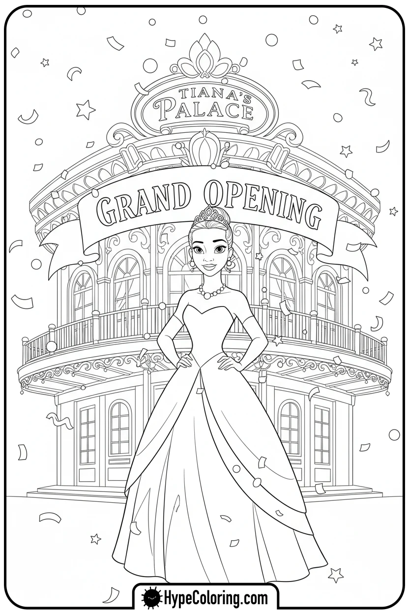 Click to download PDF tiana-at-tiana-s-palace-opening - tiana coloring pages