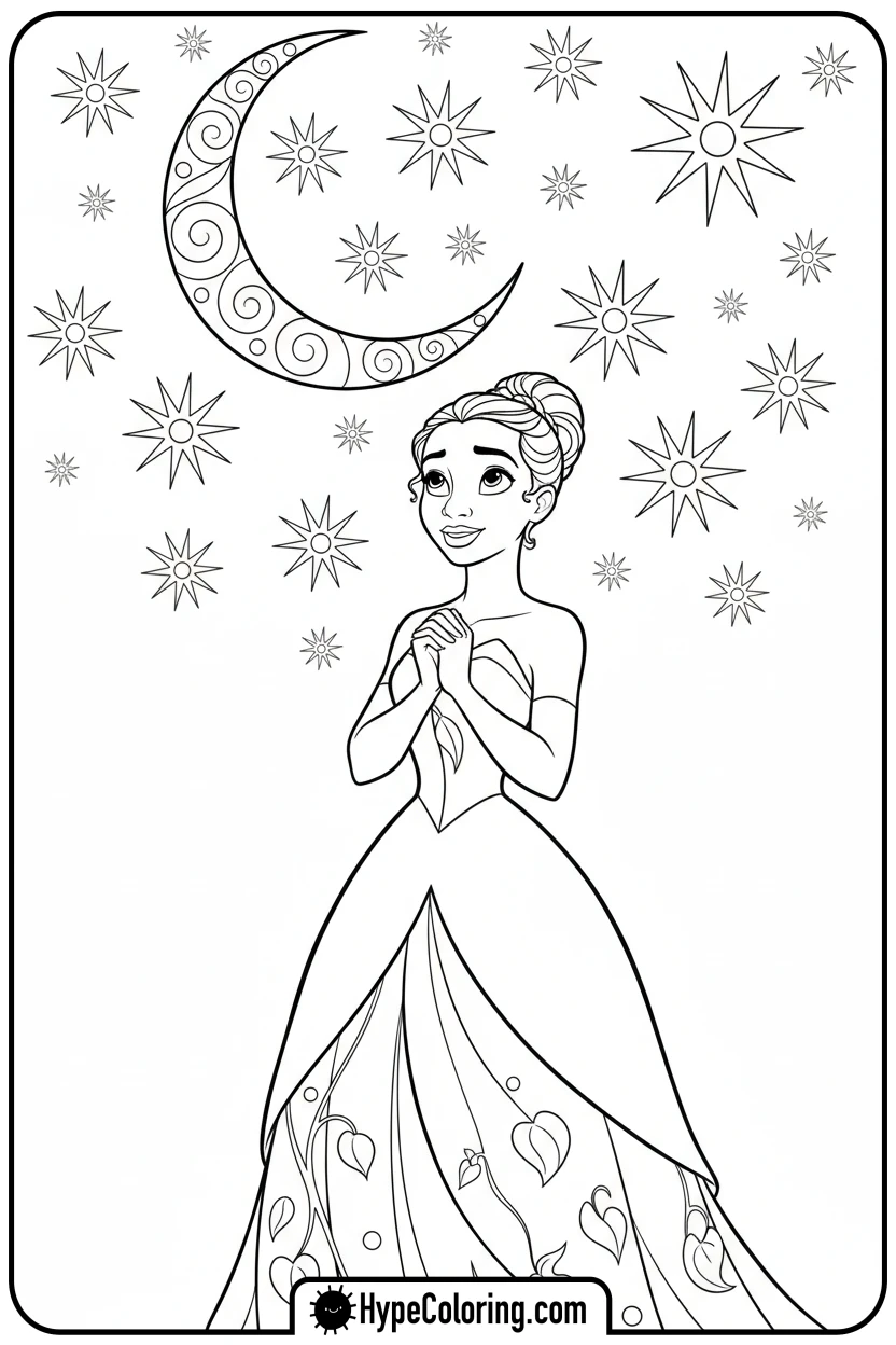 Click to download PDF tiana-gazing-at-starry-sky - tiana coloring pages