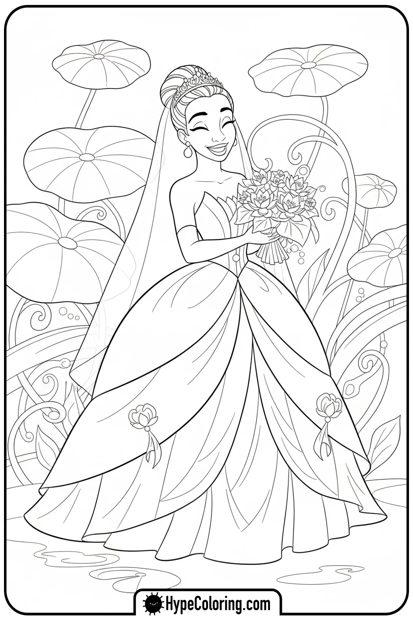 Click to download PDF tiana-in-her-wedding-dress - tiana coloring pages