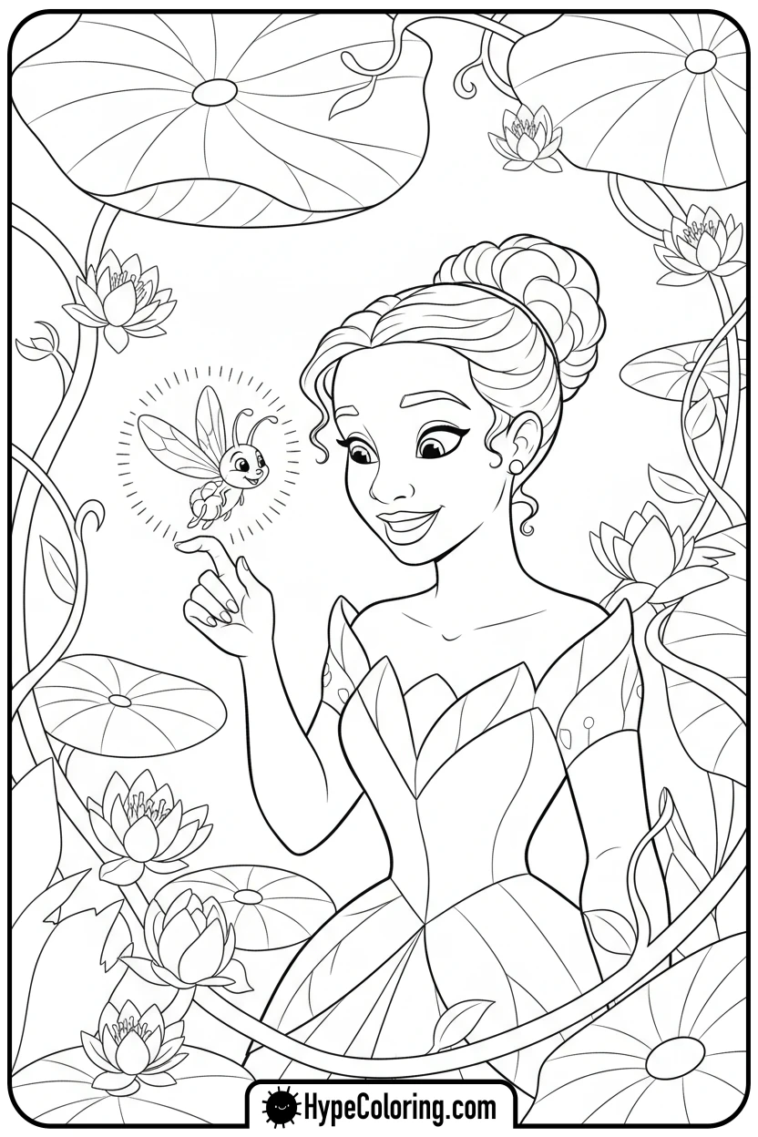 Click to download PDF tiana-with-ray-the-firefly - tiana coloring pages