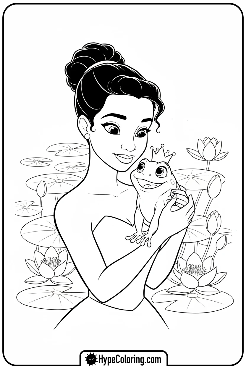 Click to download PDF tiana-hugging-frog-naveen - tiana coloring pages