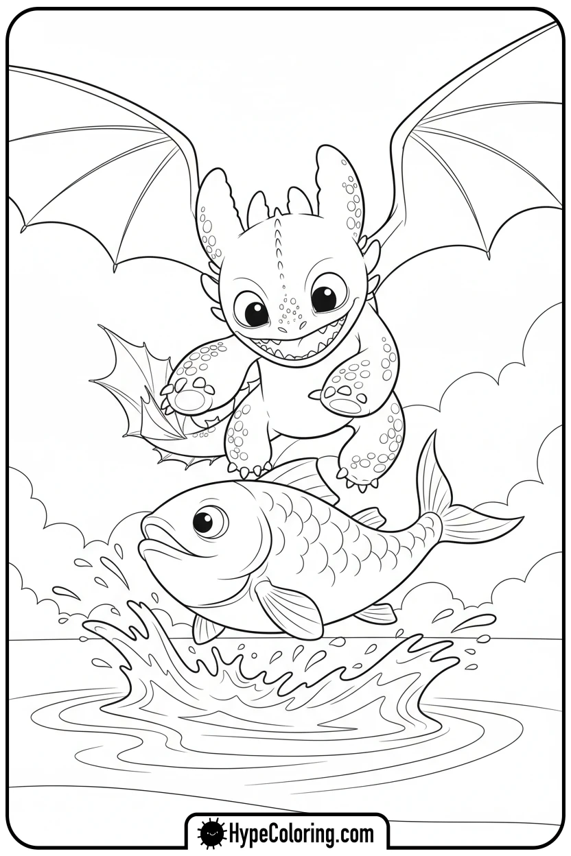 toothless-pouncing-on-a-fish - toothless coloring pages