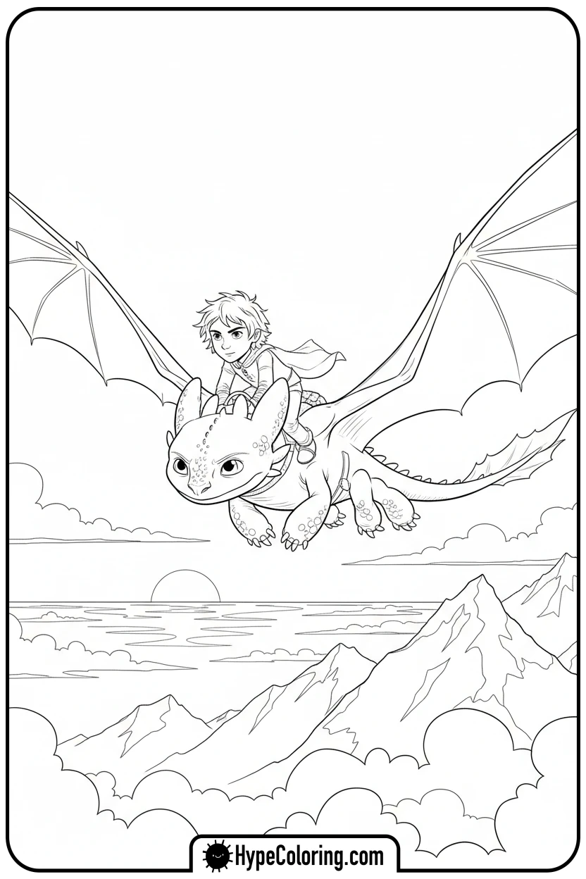 toothless-and-hiccup-flying - toothless coloring pages