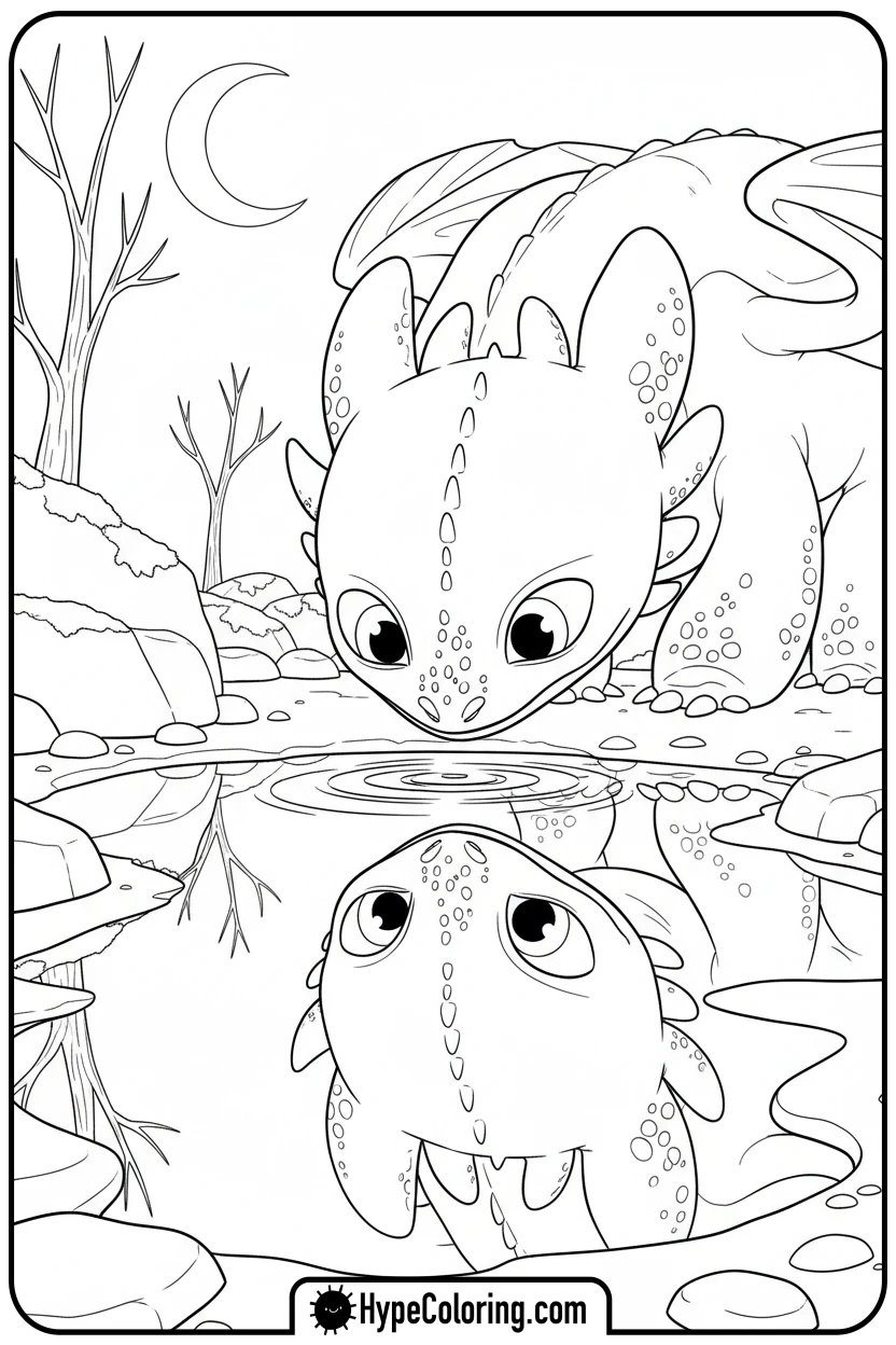 toothless-seeing-reflection - toothless coloring pages