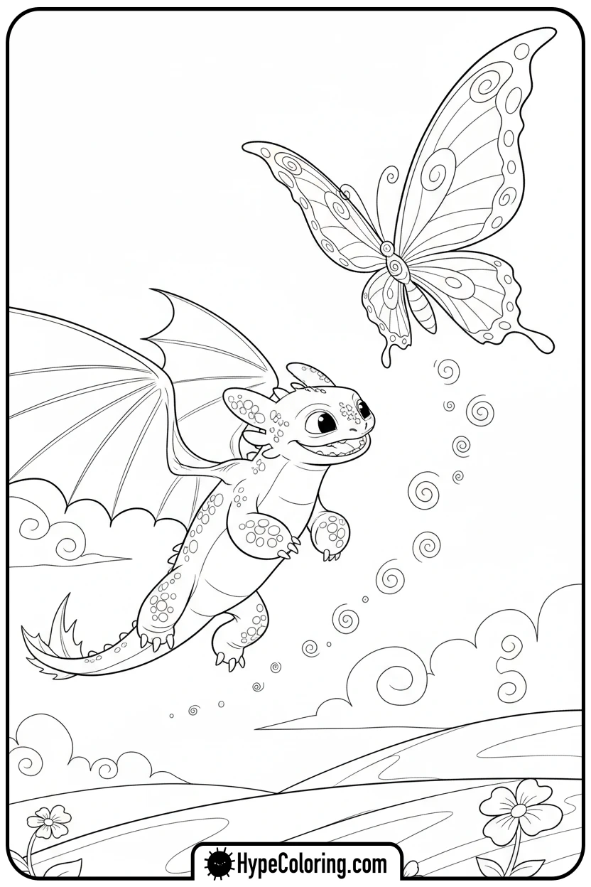 toothless-chasing-butterfly - toothless coloring pages