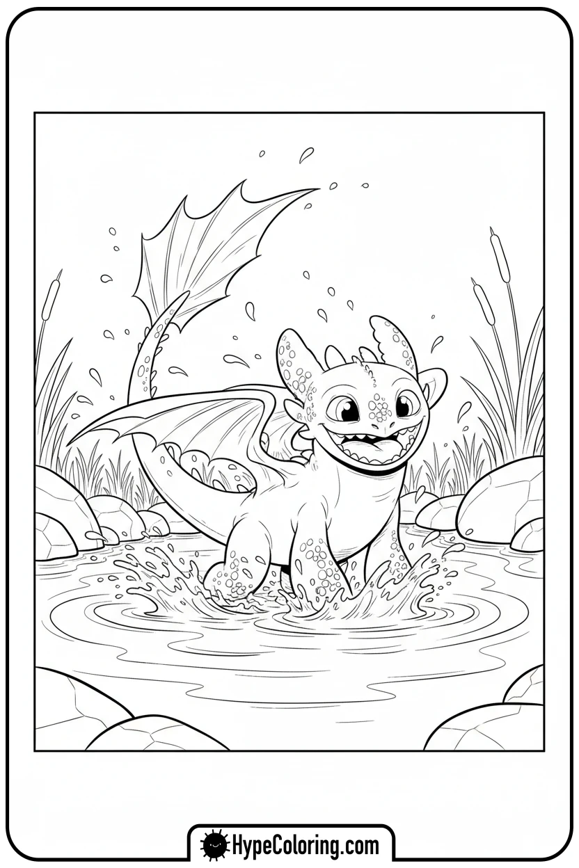 toothless-splashing-in-water - toothless coloring pages