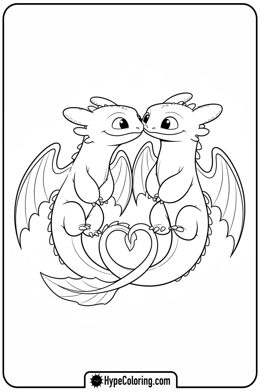 toothless-and-light-fury-interacting - toothless coloring pages