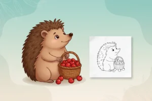 a-busy-hedgehog-carefully-collecting - adorable animal coloring pages