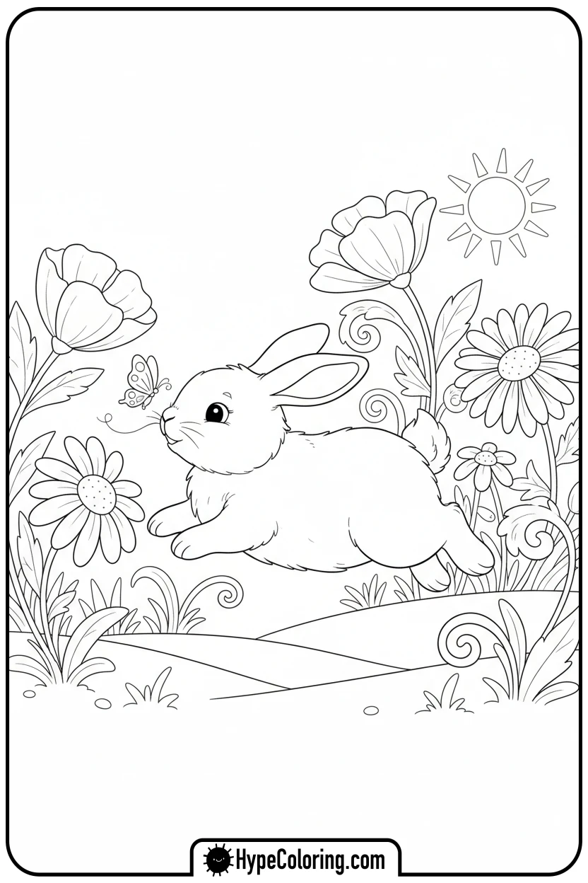 bunny-with-butterfly-on-nose - adorable animal coloring pages