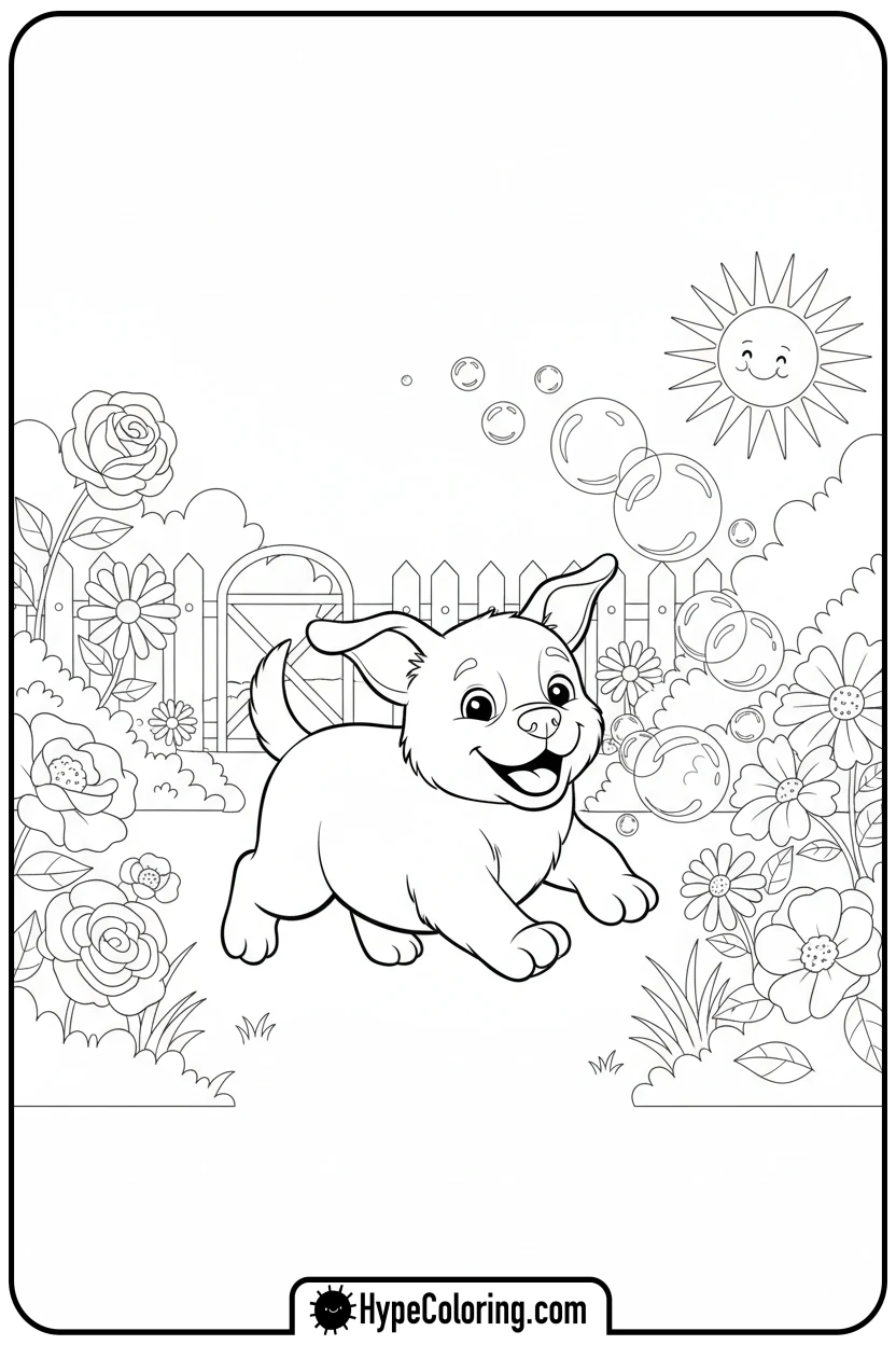 puppy-chasing-bubbles - adorable animal coloring pages
