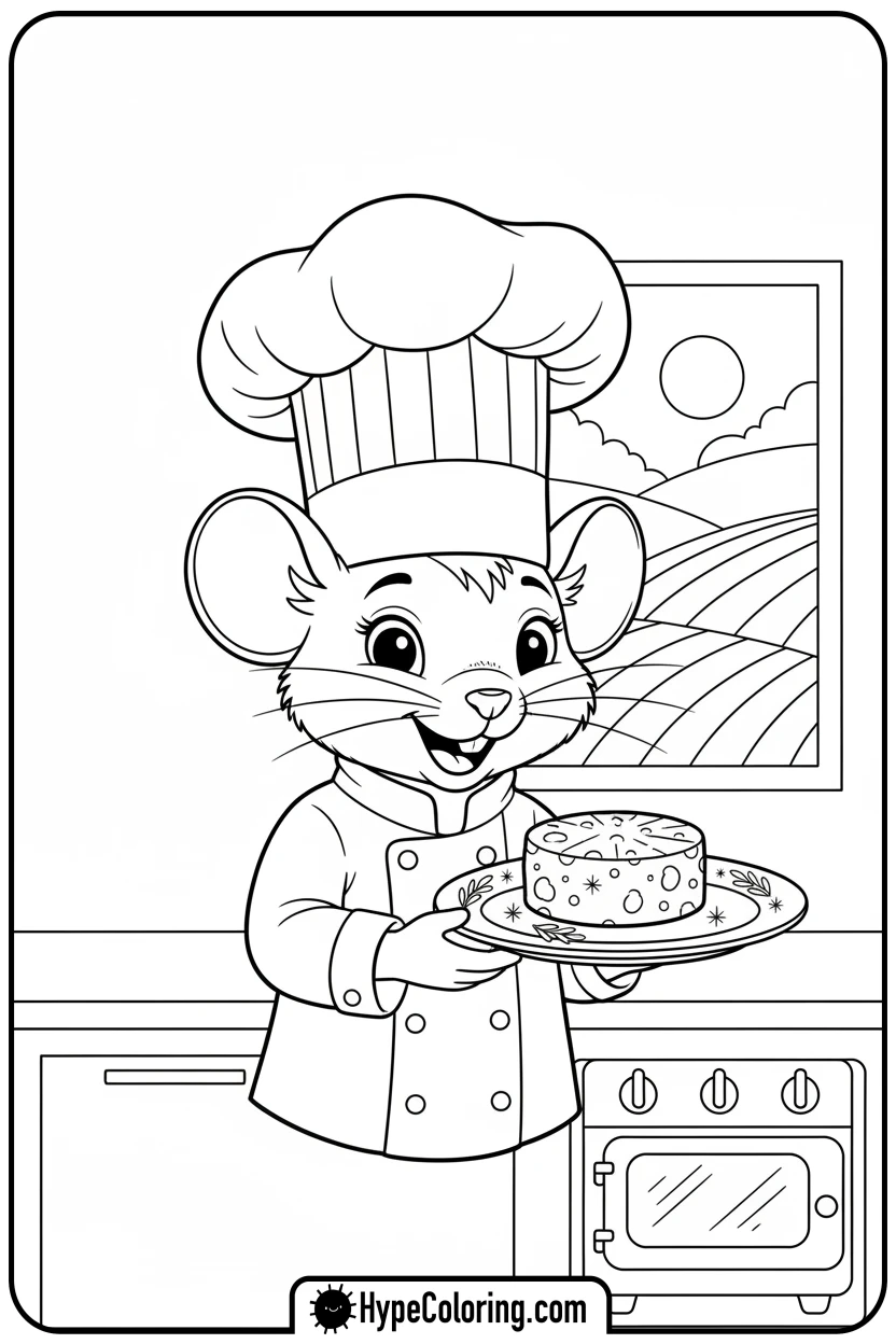 mouse-baking-cheese - adorable animal coloring pages