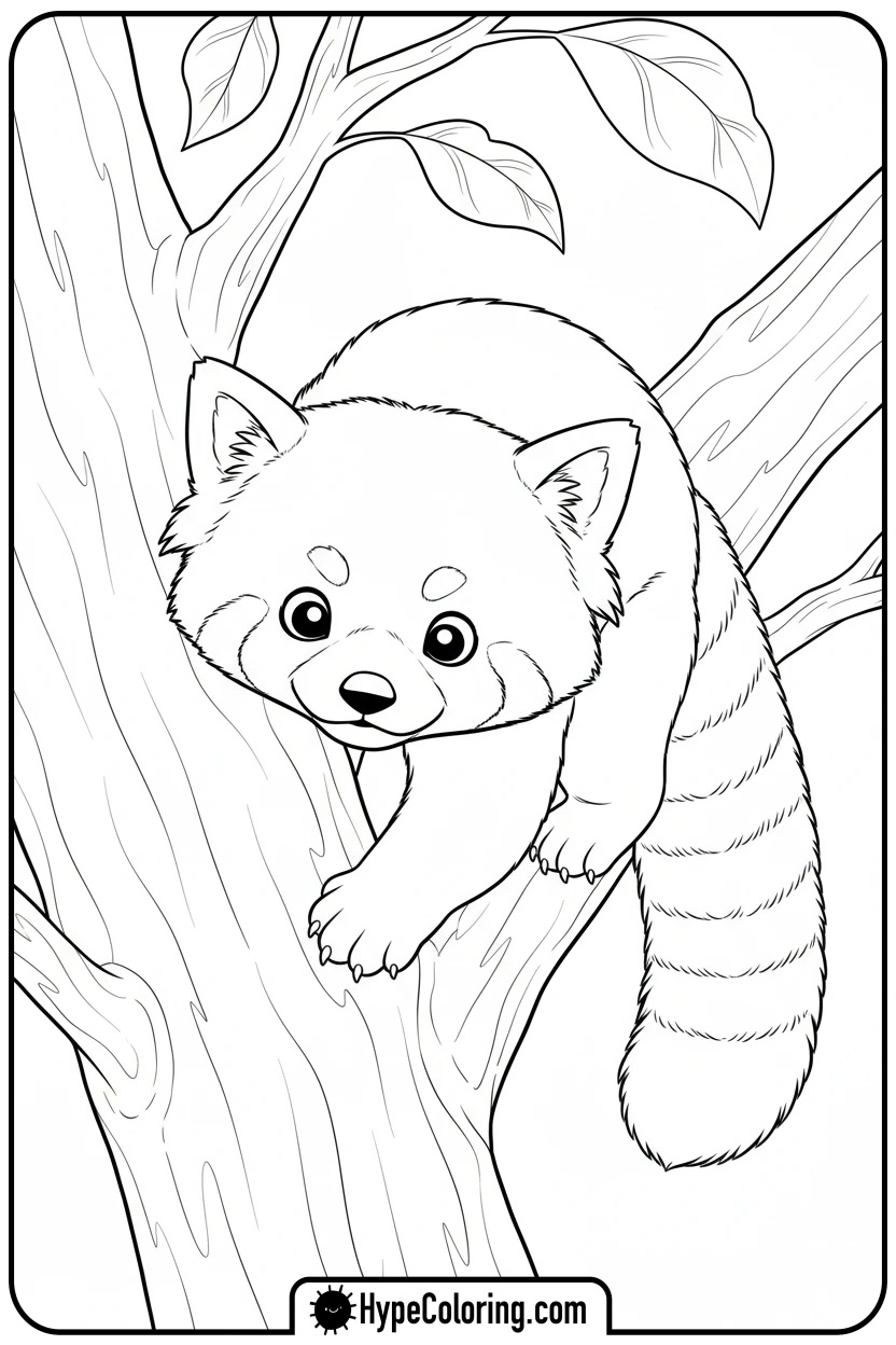 red-panda-climbing-tree - adorable animal coloring pages