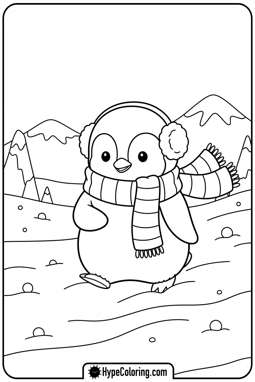penguin-chick-in-snow - adorable animal coloring pages
