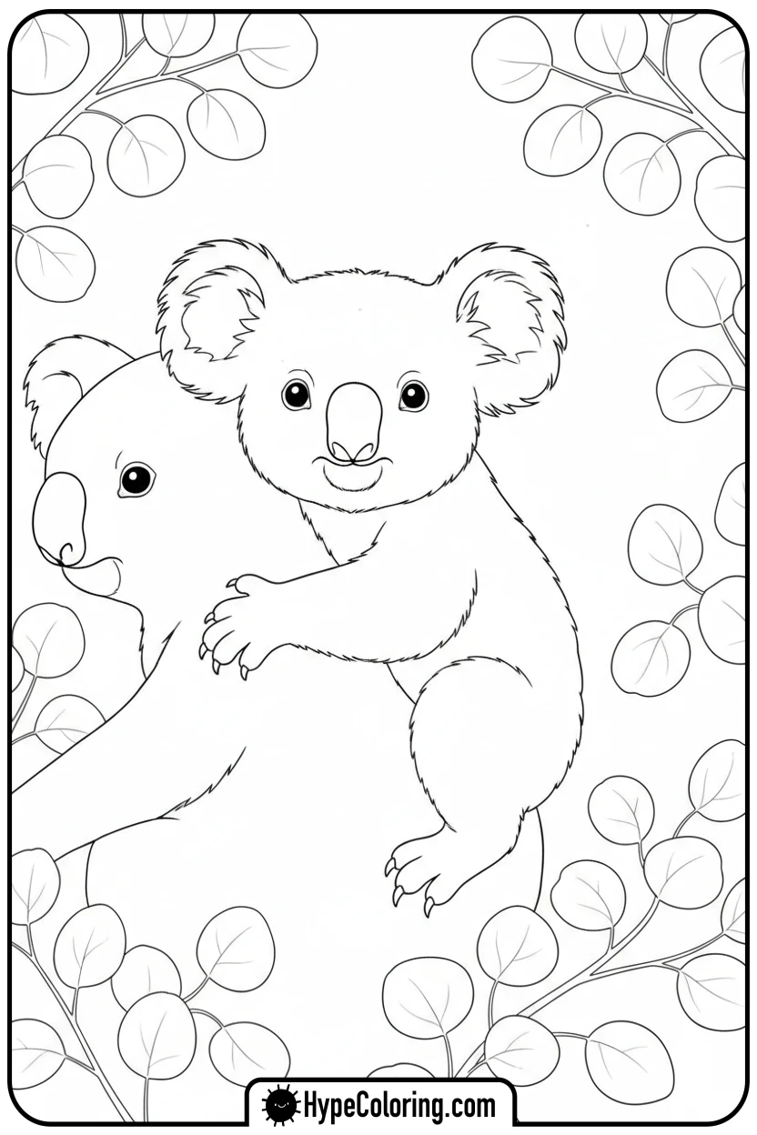 koala-joey-clinging - adorable animal coloring pages
