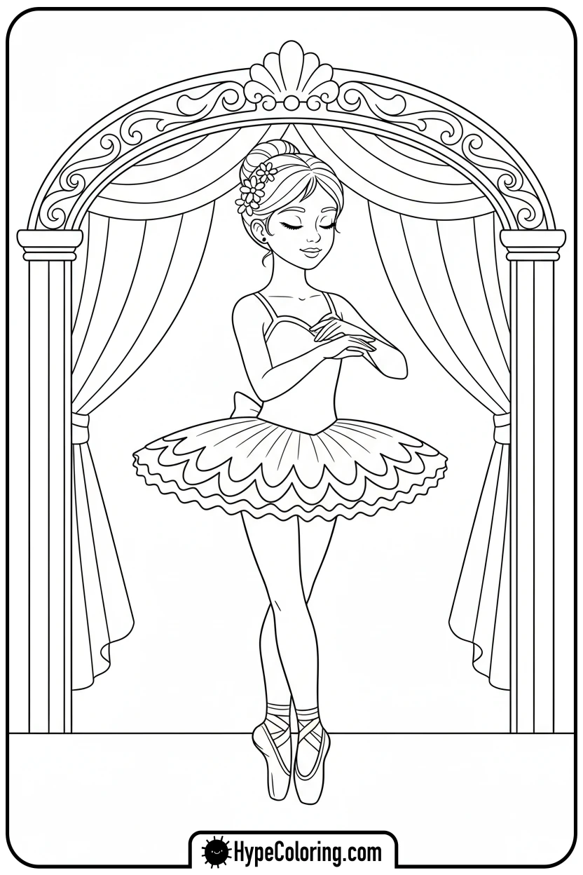 ballerina-in-first-position - ballet dance coloring pages