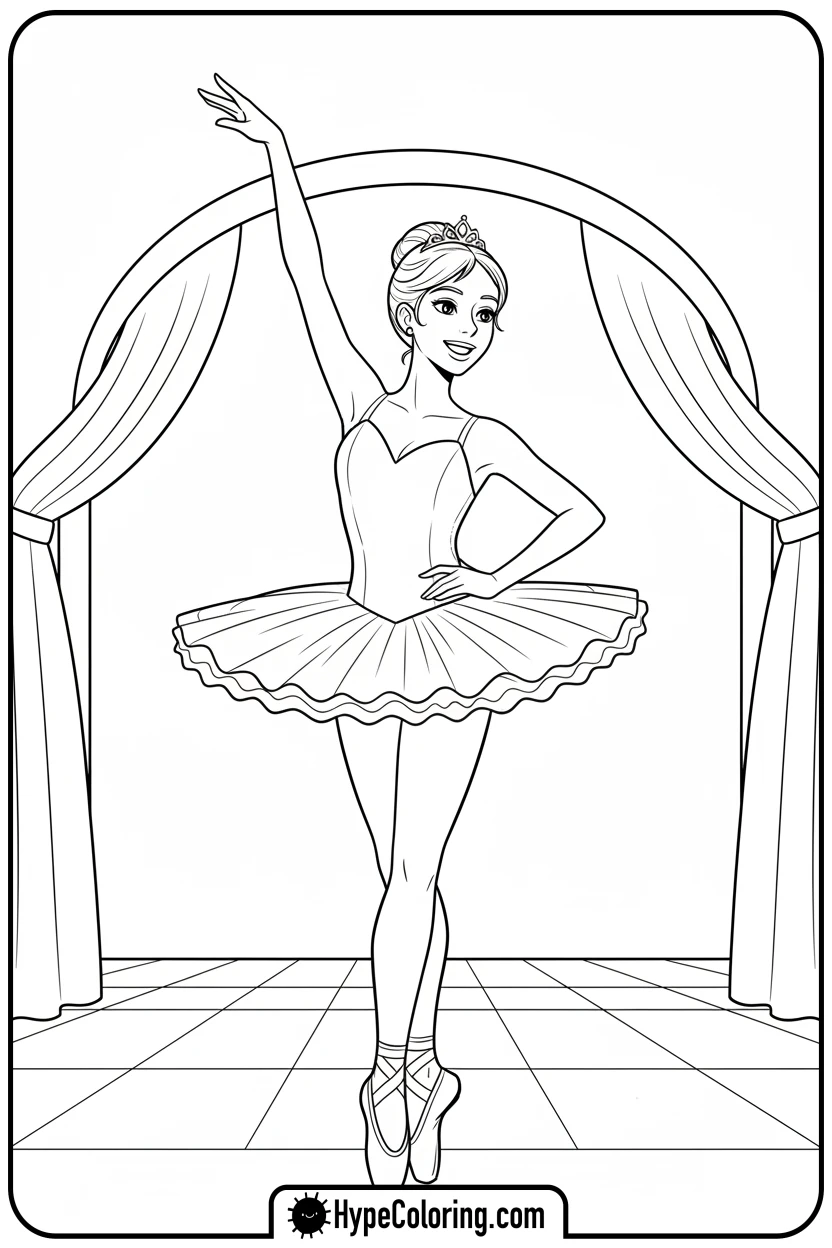 ballerina-on-toes-arm-up - ballet dance coloring pages