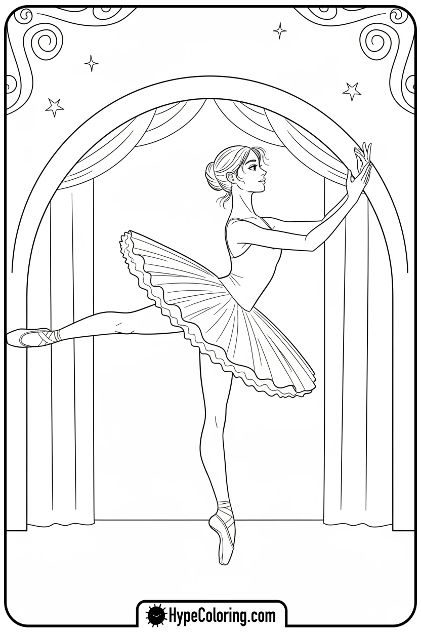 ballerina-in-arabesque-pose - ballet dance coloring pages