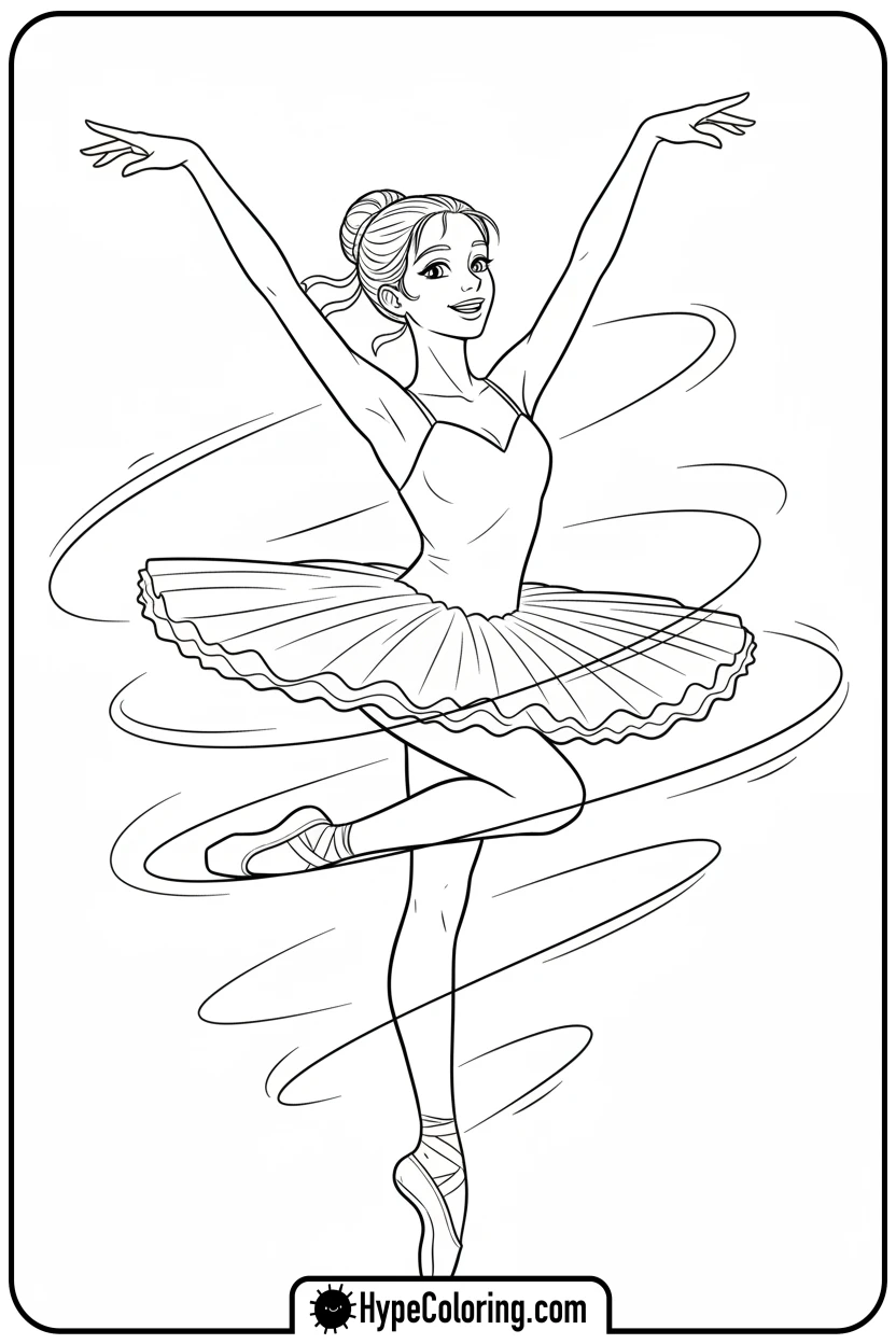 ballerina-spinning-in-pirouette - ballet dance coloring pages