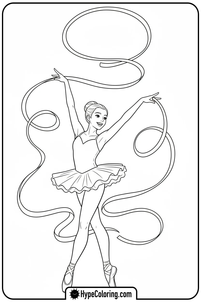 ballerina-dancing-with-ribbon - ballet dance coloring pages