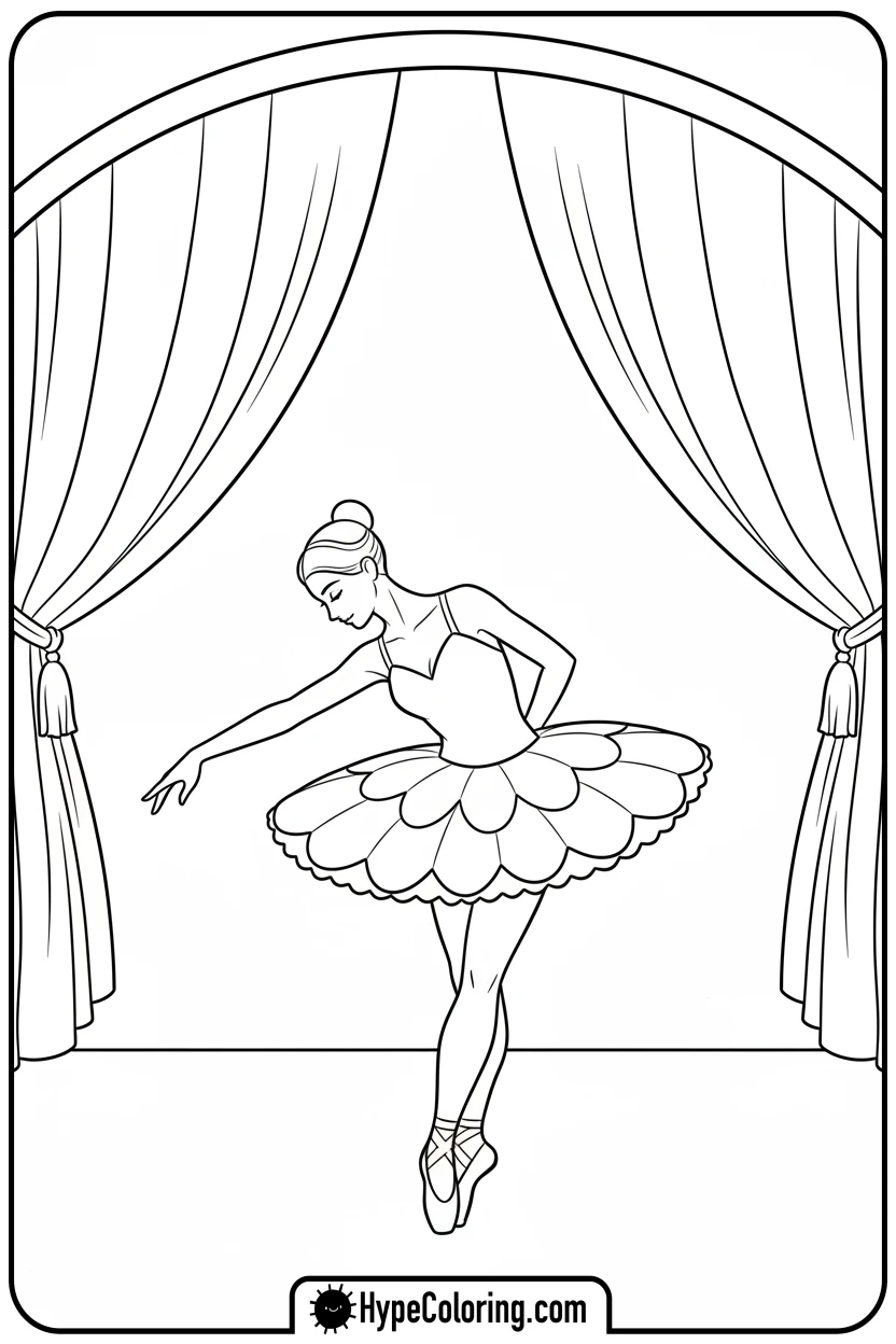 ballerina-bowing-on-stage - ballet dance coloring pages