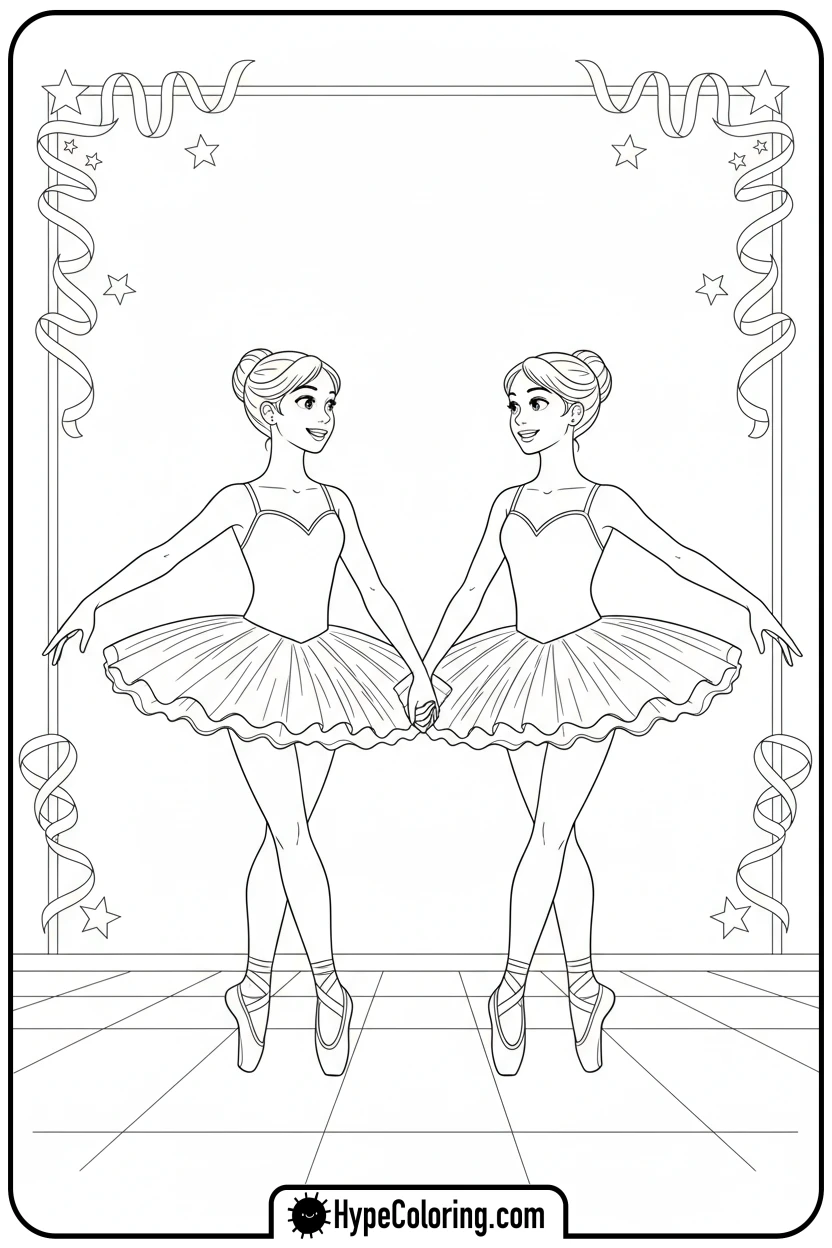 two-ballerinas-holding-hands - ballet dance coloring pages
