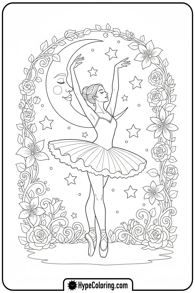 ballerina-dancing-under-stars - ballet dance coloring pages