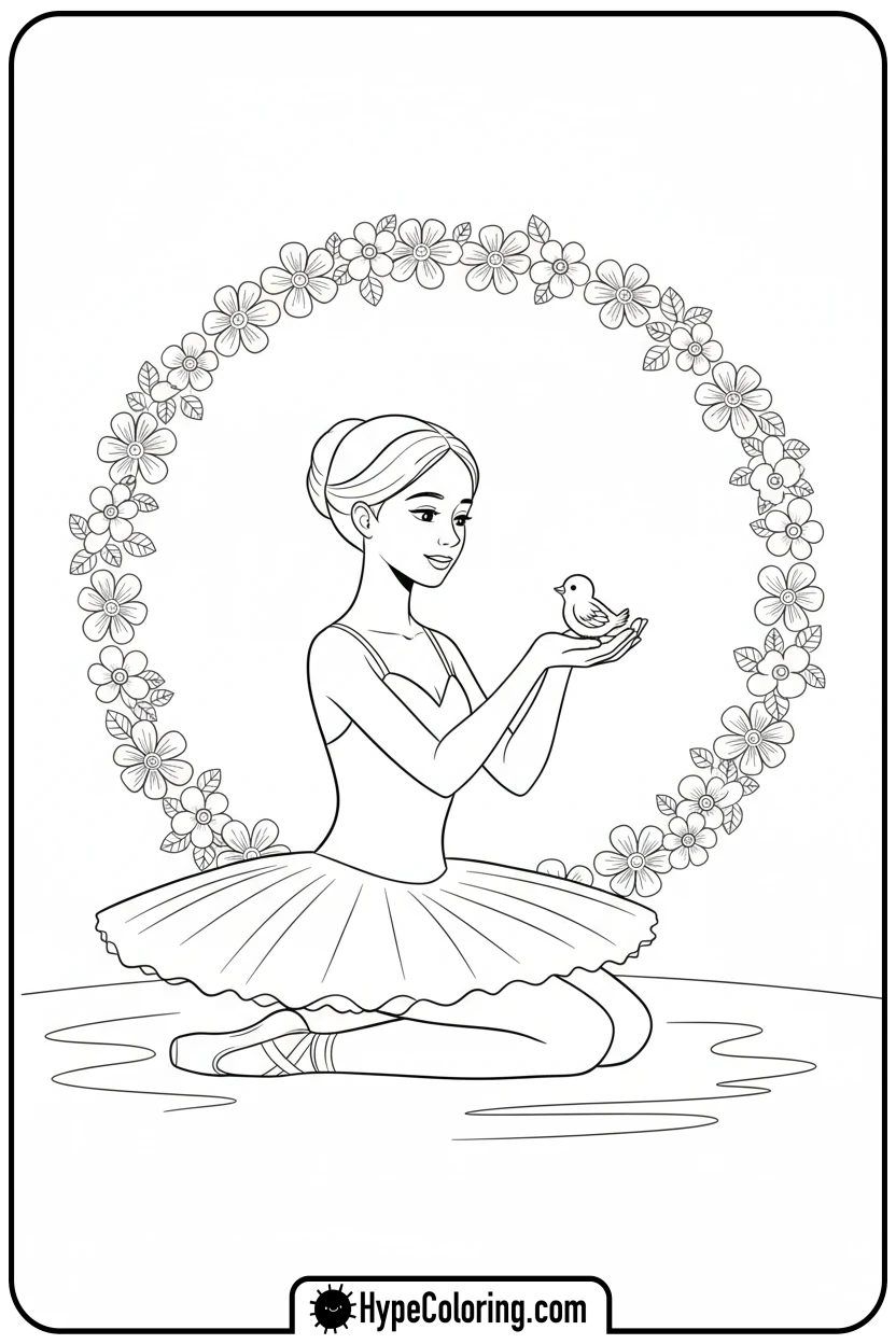 ballerina-helping-baby-bird - ballet dance coloring pages