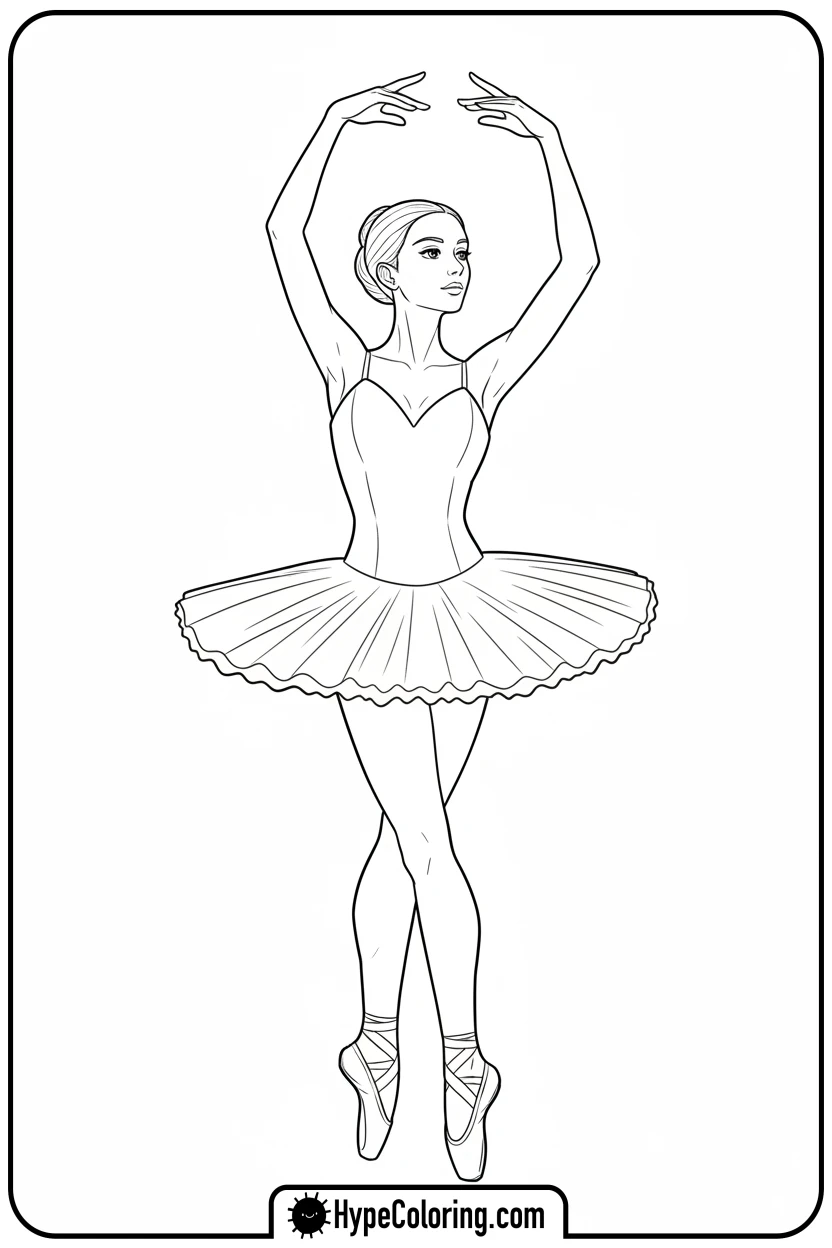 ballerina-in-attitude-pose - ballet dance coloring pages