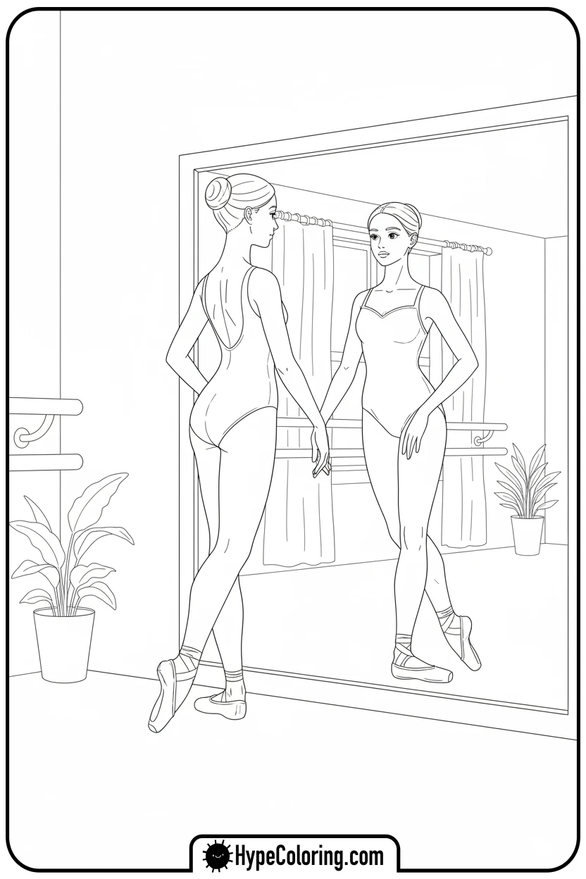 ballerina-practicing-in-mirror - ballet dance coloring pages