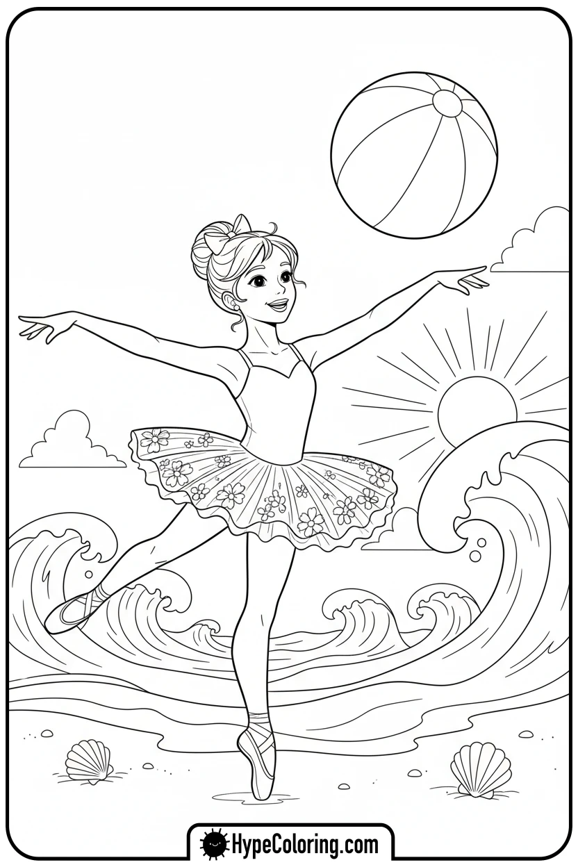 ballerina-playing-with-beach-ball - ballet dance coloring pages