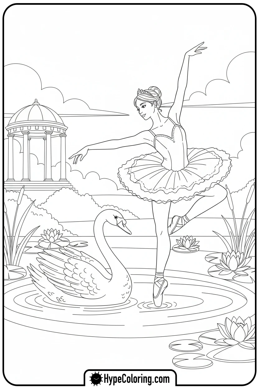 ballerina-dancing-with-swan - ballet dance coloring pages