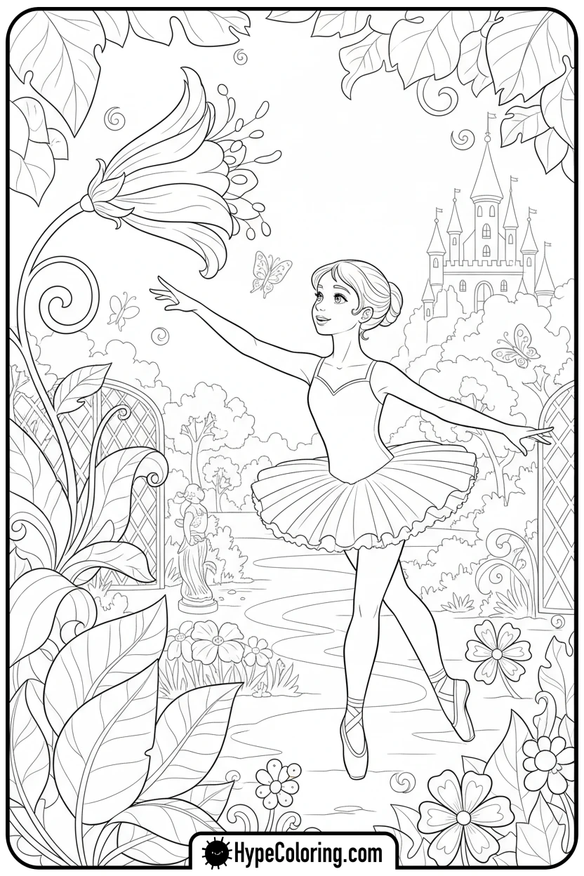 ballerina-reaching-for-flower - ballet dance coloring pages