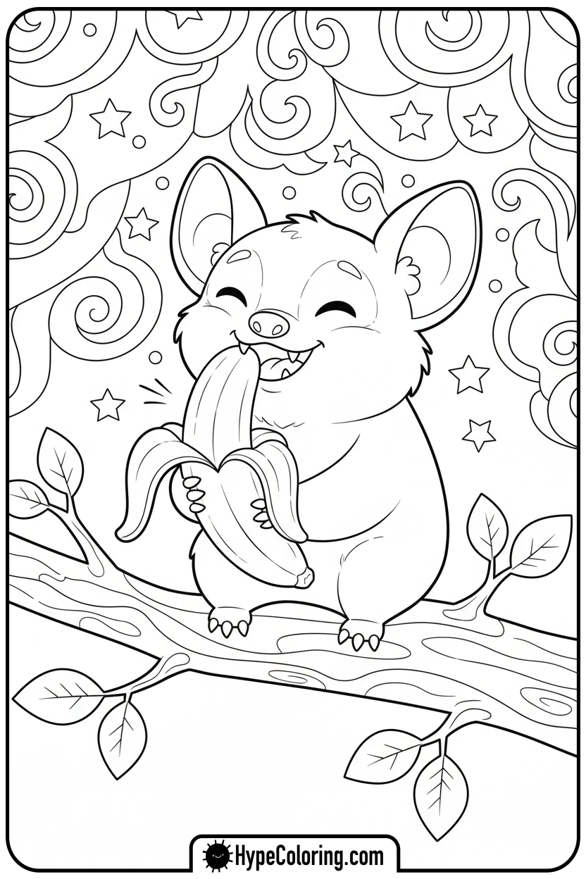 bat-eating-a-banana - bat coloring pages
