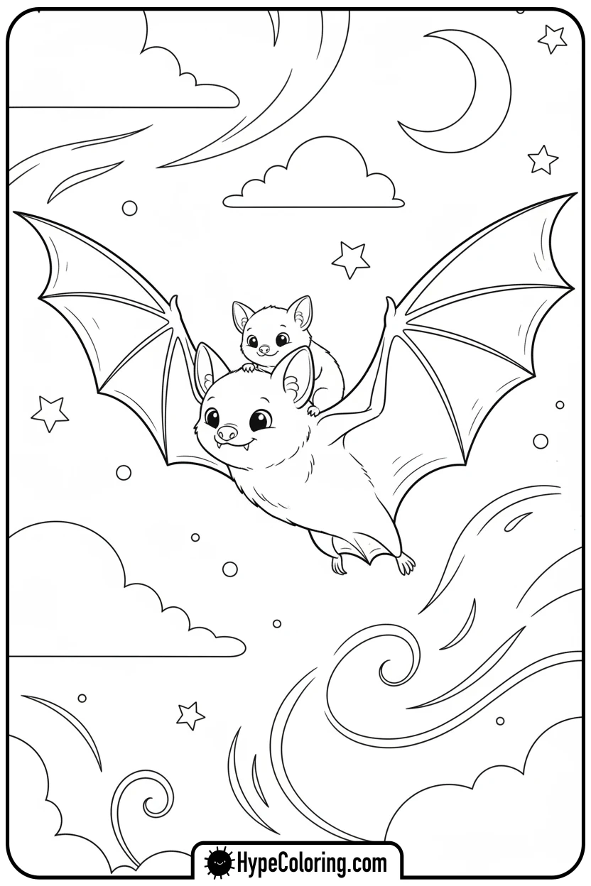 mother-bat-with-baby-on-back - bat coloring pages