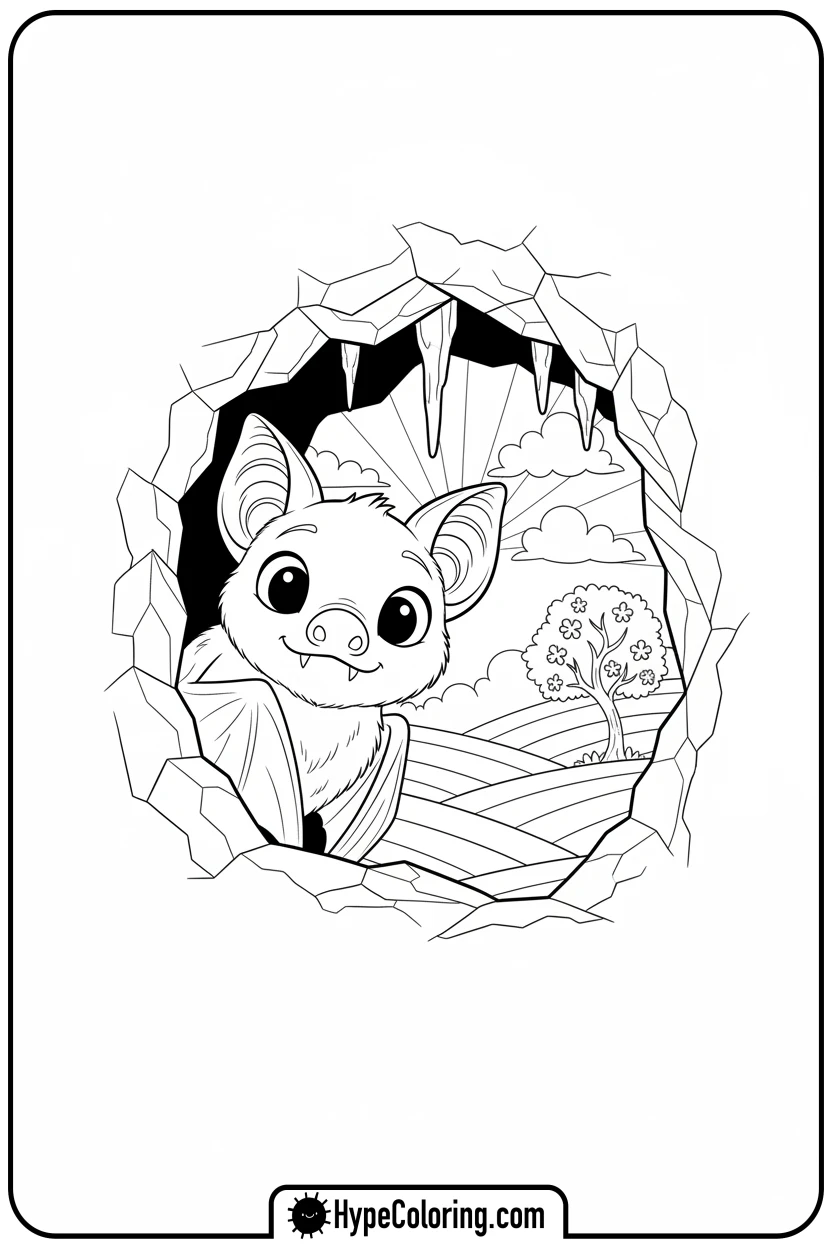 bat-peeking-from-cave - bat coloring pages