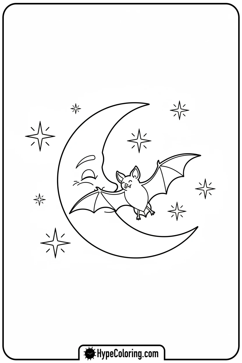 bat-flying-past-crescent-moon - bat coloring pages